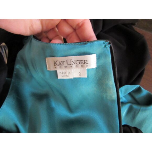 Kay Unger Black & Teal Polyester Rayon Silk Formal Evening Dress Size 8 - Picture 7 of 7